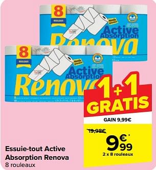 Promotions Essuie-tout active absorption renova - Renova - Valide de 08/05/2024 à 21/05/2024 chez Carrefour