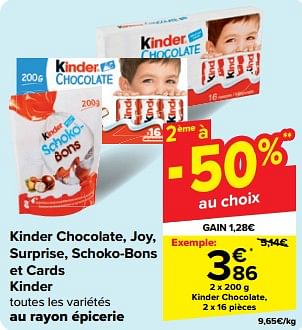 Promotions Kinder chocolate - Kinder - Valide de 08/05/2024 à 21/05/2024 chez Carrefour