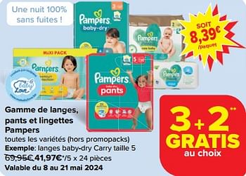 Promoties Langes baby-dry carry taille 5 - Pampers - Geldig van 08/05/2024 tot 21/05/2024 bij Carrefour
