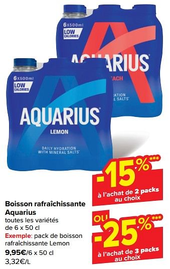 Promotions Pack de boisson rafraîchissante lemon - Aquarius - Valide de 08/05/2024 à 21/05/2024 chez Carrefour
