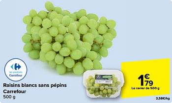 Promotions Raisins blancs sans pépins carrefour - Produit maison - Carrefour  - Valide de 08/05/2024 à 21/05/2024 chez Carrefour