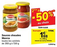 Promotions Sauce au curry chinois - Manna - Valide de 08/05/2024 à 21/05/2024 chez Carrefour