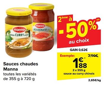 Promoties Sauce au curry chinois - Manna - Geldig van 08/05/2024 tot 21/05/2024 bij Carrefour