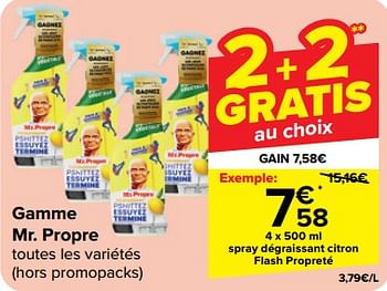 Promotions Spray dégraissant citron flash propreté - Mr. Propre - Valide de 08/05/2024 à 21/05/2024 chez Carrefour