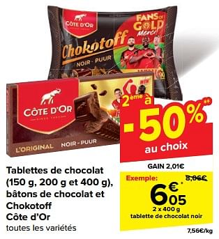 Promoties Tablette de chocolat noir - Cote D'Or - Geldig van 08/05/2024 tot 21/05/2024 bij Carrefour