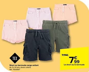 Promoties Short ou bermuda cargo enfant - Tex - Geldig van 08/05/2024 tot 21/05/2024 bij Carrefour