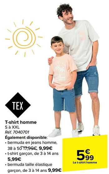 Promoties T-shirt homme - Tex - Geldig van 08/05/2024 tot 21/05/2024 bij Carrefour