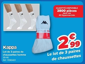 Promoties Lot de 3 paires de chaussettes homme - Kappa - Geldig van 08/05/2024 tot 21/05/2024 bij Carrefour