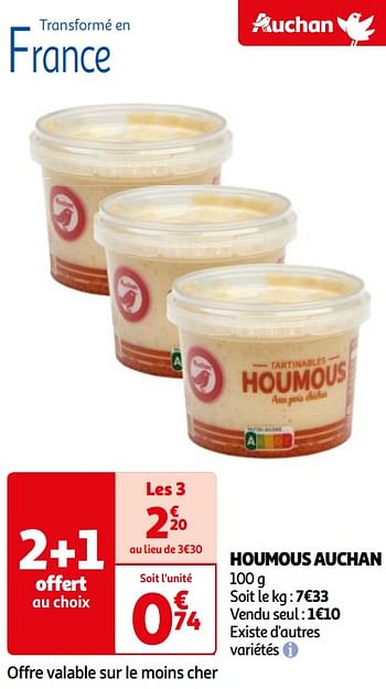 Promotions Houmous auchan - Produit Maison - Auchan Ronq - Valide de 07/05/2024 à 19/05/2024 chez Auchan Ronq