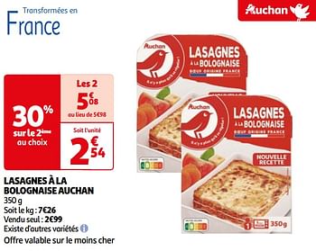 Promoties Lasagnes à la bolognaise auchan - Huismerk - Auchan - Geldig van 07/05/2024 tot 19/05/2024 bij Auchan