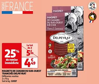 Promoties Magrets de canard du sud-ouest tranchés delpeyrat - Delpeyrat - Geldig van 07/05/2024 tot 19/05/2024 bij Auchan