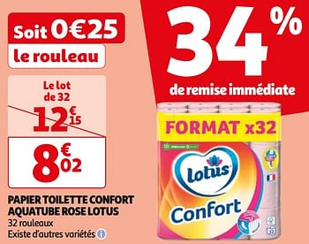 Promotions Papier toilette confort aquatube rose lotus - Lotus Nalys - Valide de 07/05/2024 à 19/05/2024 chez Auchan Ronq