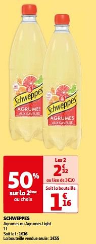 Promoties Schweppes agrumes ou agrumes light - Schweppes - Geldig van 07/05/2024 tot 19/05/2024 bij Auchan