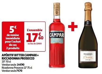 Promoties Apéritif bitter campari + riccadonna prosecco - Huismerk - Auchan - Geldig van 07/05/2024 tot 19/05/2024 bij Auchan