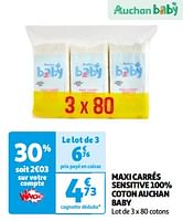 Promotions Maxi carrés sensitive 100% coton auchan baby - Produit Maison - Auchan Ronq - Valide de 07/05/2024 à 19/05/2024 chez Auchan Ronq