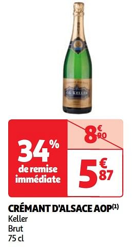 Promotions Crémant d`alsace aop keller brut - Mousseux - Valide de 07/05/2024 à 13/05/2024 chez Auchan Ronq