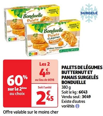 Promotions Palets de légumes butternut et panais surgelés bonduelle - Bonduelle - Valide de 07/05/2024 à 13/05/2024 chez Auchan Ronq