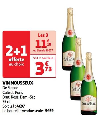Promotions Vin mousseux de france café de paris brut, rosé, demi-sec - Mousseux - Valide de 07/05/2024 à 13/05/2024 chez Auchan Ronq