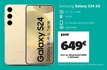 Promotions Samsung galaxy s24 5g - Samsung - Valide de 07/05/2024 à 02/06/2024 chez Base
