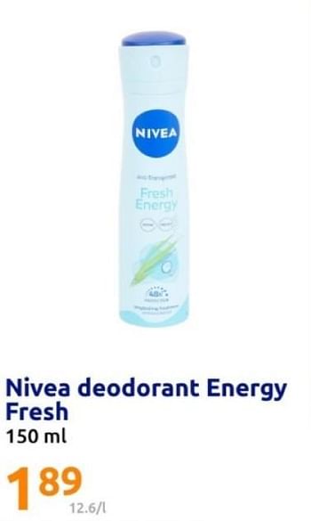 Promotions Nivea deodorant energy fresh - Nivea - Valide de 08/05/2024 à 14/05/2024 chez Action