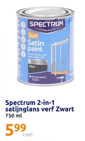 Promotions Spectrum 2 in 1 satijnglans verf zwart - SPECTRUM - Valide de 08/05/2024 à 14/05/2024 chez Action