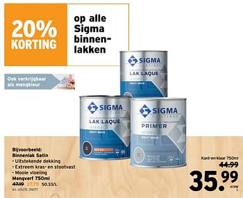 Promotions Binnenlak satin kant en klaar - Sigma - Valide de 08/05/2024 à 14/05/2024 chez Gamma
