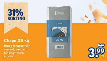 Promotions Chape droog mengsel van cement - Coeck - Valide de 08/05/2024 à 14/05/2024 chez Gamma