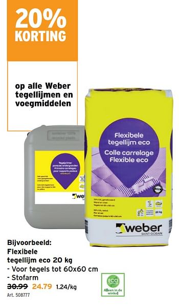 Promotions Flexibele tegellijm eco - Weber - Valide de 08/05/2024 à 14/05/2024 chez Gamma