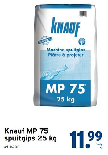 Promotions Knauf mp 75 spuitgips - Knauf - Valide de 08/05/2024 à 14/05/2024 chez Gamma