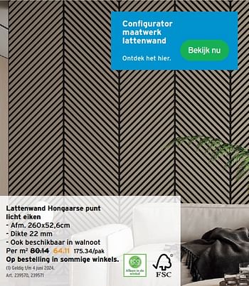 Promotions Lattenwand hongaarse punt licht eiken - Produit maison - Gamma - Valide de 08/05/2024 à 14/05/2024 chez Gamma