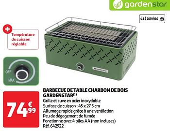 Promoties Barbecue de table charbon de bois gardenstar - GardenStar - Geldig van 07/05/2024 tot 13/05/2024 bij Auchan