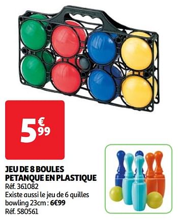 Promoties Jeu de 8 boules petanque en plastique - Huismerk - Auchan - Geldig van 07/05/2024 tot 13/05/2024 bij Auchan