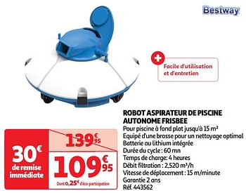Promoties Robot aspirateur de piscine autonome frisbee - BestWay - Geldig van 07/05/2024 tot 13/05/2024 bij Auchan