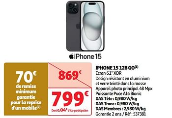 Promoties Apple iphone 15 128 go - Apple - Geldig van 07/05/2024 tot 13/05/2024 bij Auchan