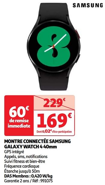 Promoties Montre connectée samsung galaxy watch 4 40mm - Samsung - Geldig van 07/05/2024 tot 13/05/2024 bij Auchan