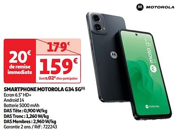 Promotions Smartphone motorola g34 5g - Motorola - Valide de 07/05/2024 à 13/05/2024 chez Auchan Ronq