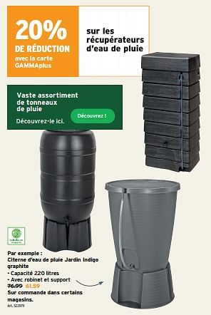 Promoties Citerne d`eau de pluie jardin indigo graphite - Jardin - Geldig van 08/05/2024 tot 14/05/2024 bij Gamma