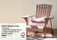 Promotions Fauteuil bologna en bois - Produit maison - Gamma - Valide de 08/05/2024 à 14/05/2024 chez Gamma