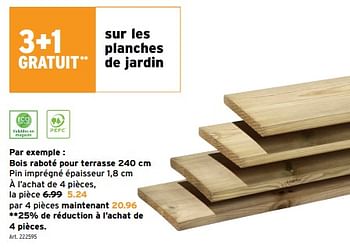 Promotions Planches de jardin bois raboté pour terrasse - Produit maison - Gamma - Valide de 08/05/2024 à 14/05/2024 chez Gamma