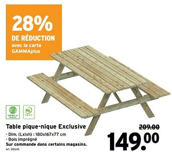 Promoties Table pique nique exclusive - Huismerk - Gamma - Geldig van 08/05/2024 tot 14/05/2024 bij Gamma