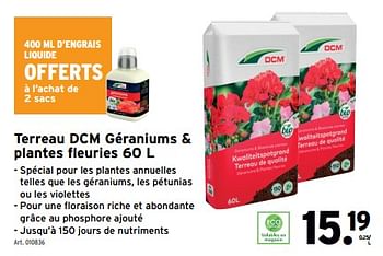 Promoties Terreau dcm géraniums + plantes fleuries - DCM - Geldig van 08/05/2024 tot 14/05/2024 bij Gamma
