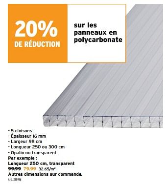 Promoties Panneaux en polycarbonate longueur transparent - Huismerk - Gamma - Geldig van 08/05/2024 tot 14/05/2024 bij Gamma