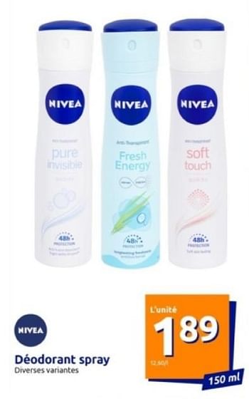 Promoties Déodorant spray - Nivea - Geldig van 08/05/2024 tot 14/05/2024 bij Action