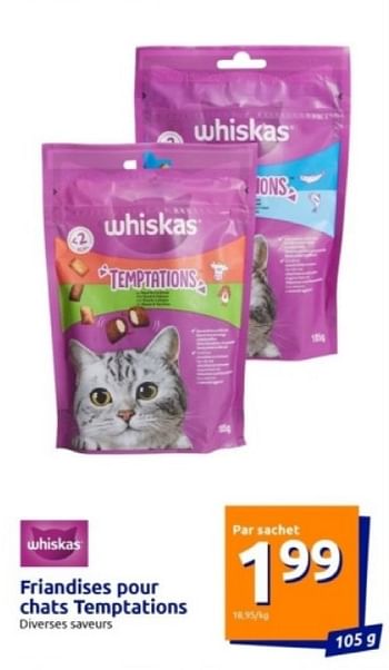 Promotions Friandises pour chats temptations - Whiskas - Valide de 08/05/2024 à 14/05/2024 chez Action