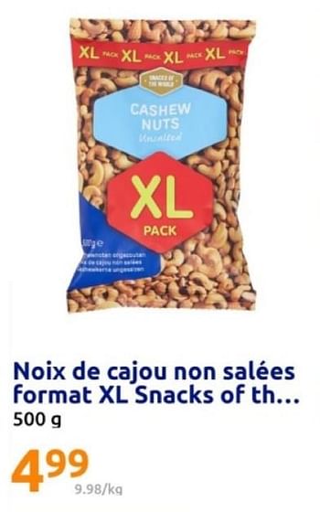 Promotions Noix de cajou non salées format xl snacks of th - Snacks of the World - Valide de 08/05/2024 à 14/05/2024 chez Action