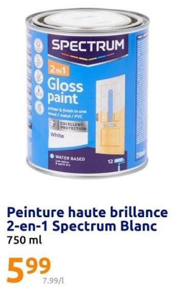 Promoties Peinture haute brillance 2 en 1 spectrum blanc - SPECTRUM - Geldig van 08/05/2024 tot 14/05/2024 bij Action