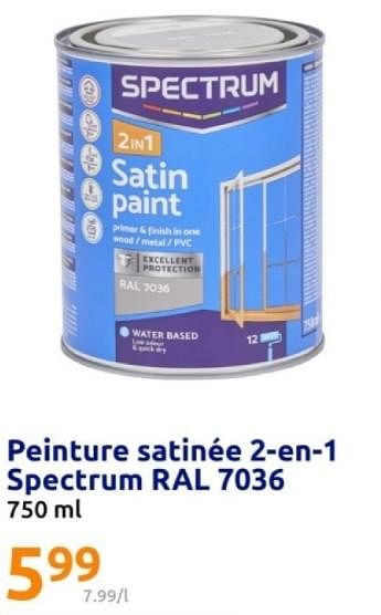 Promoties Peinture satinée 2 en 1 spectrum ral 7036 - SPECTRUM - Geldig van 08/05/2024 tot 14/05/2024 bij Action