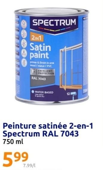 Promotions Peinture satinée 2 en 1 spectrum ral 7043 - SPECTRUM - Valide de 08/05/2024 à 14/05/2024 chez Action