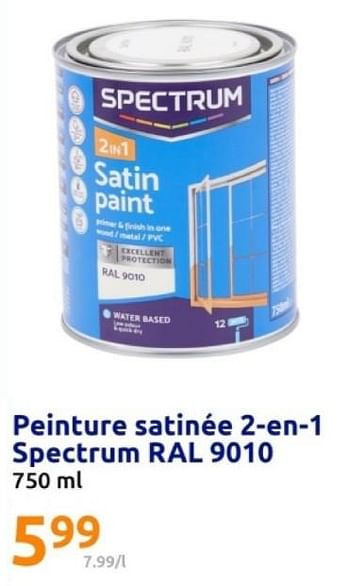 Promotions Peinture satinée 2 en 1 spectrum ral 9010 - SPECTRUM - Valide de 08/05/2024 à 14/05/2024 chez Action