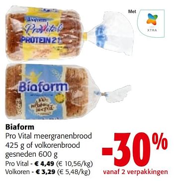 Promotions Biaform pro vital meergranenbrood of volkorenbrood - Biaform - Valide de 08/05/2024 à 21/05/2024 chez Colruyt